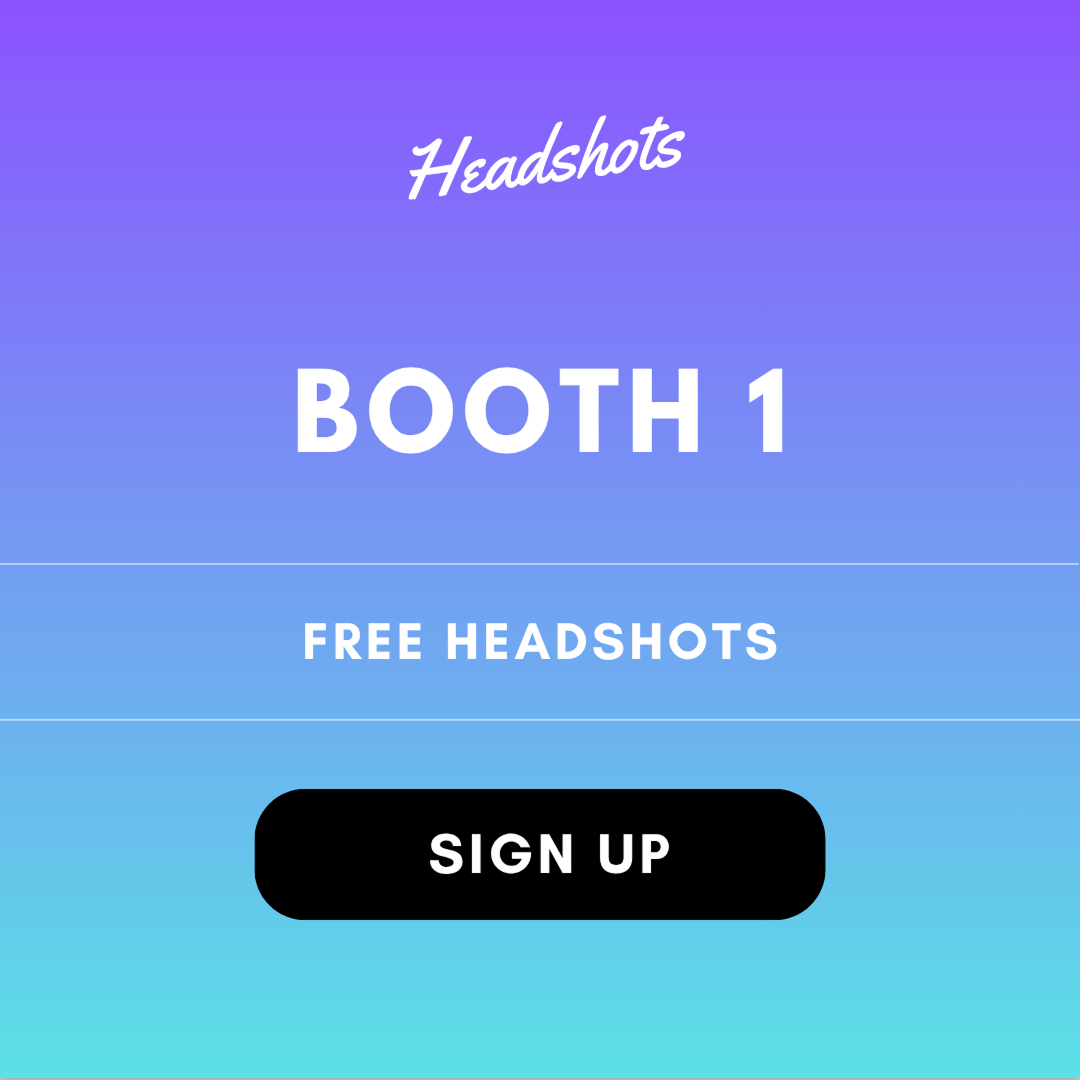 A promotional image for the AI Extravaganza Headshots conference with a button that invites the viewer to sign up