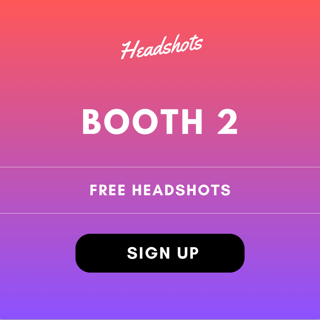 A promotional image for the AI Extravaganza Headshots conference with a button that invites the viewer to sign up