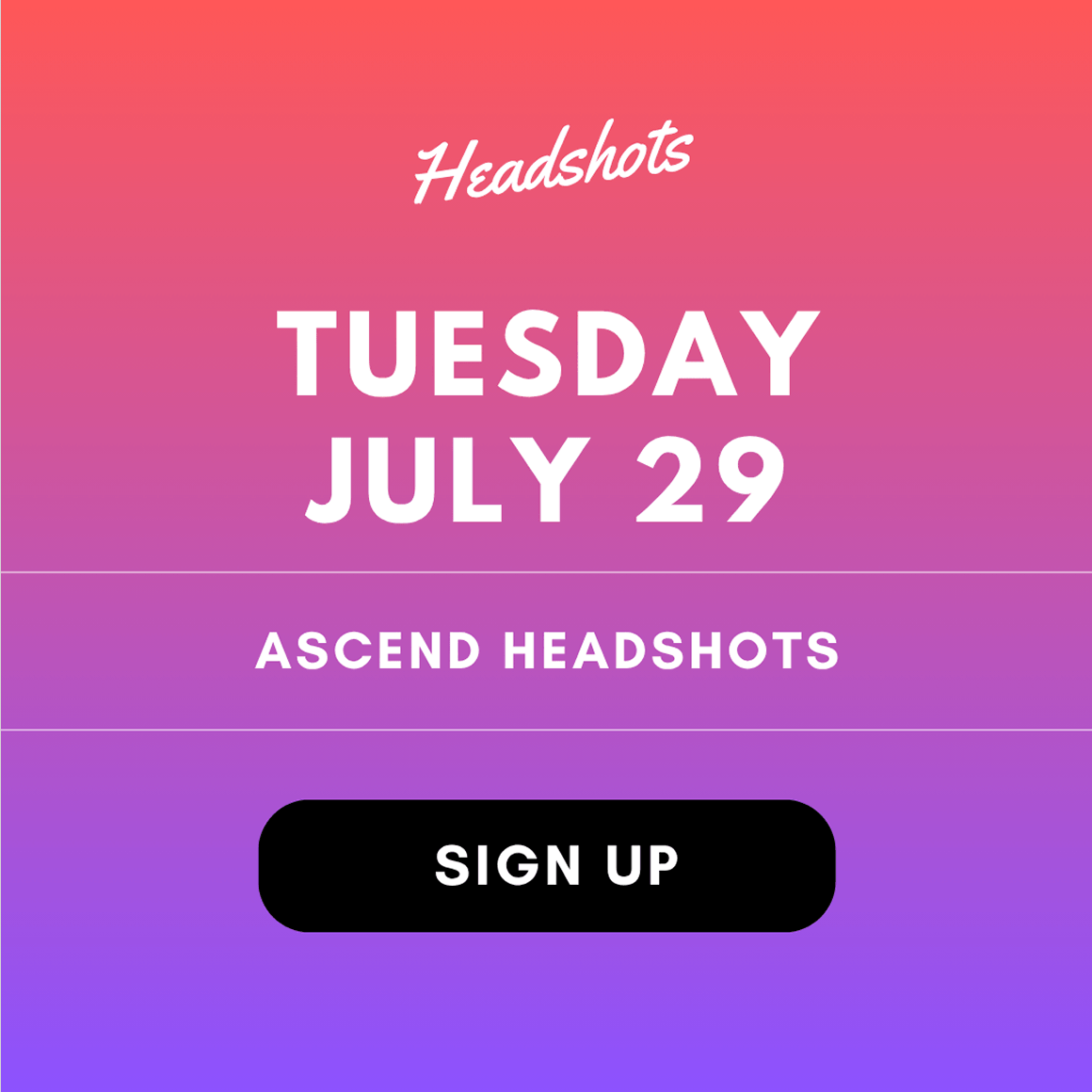 A promotional image for Ascend with a button that invites the viewer to sign up