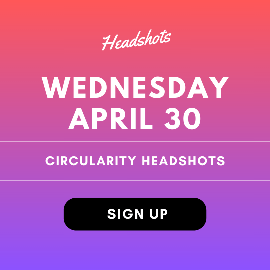 A promotional image for the Circularity Headshots conference with a button that invites the viewer to sign up
