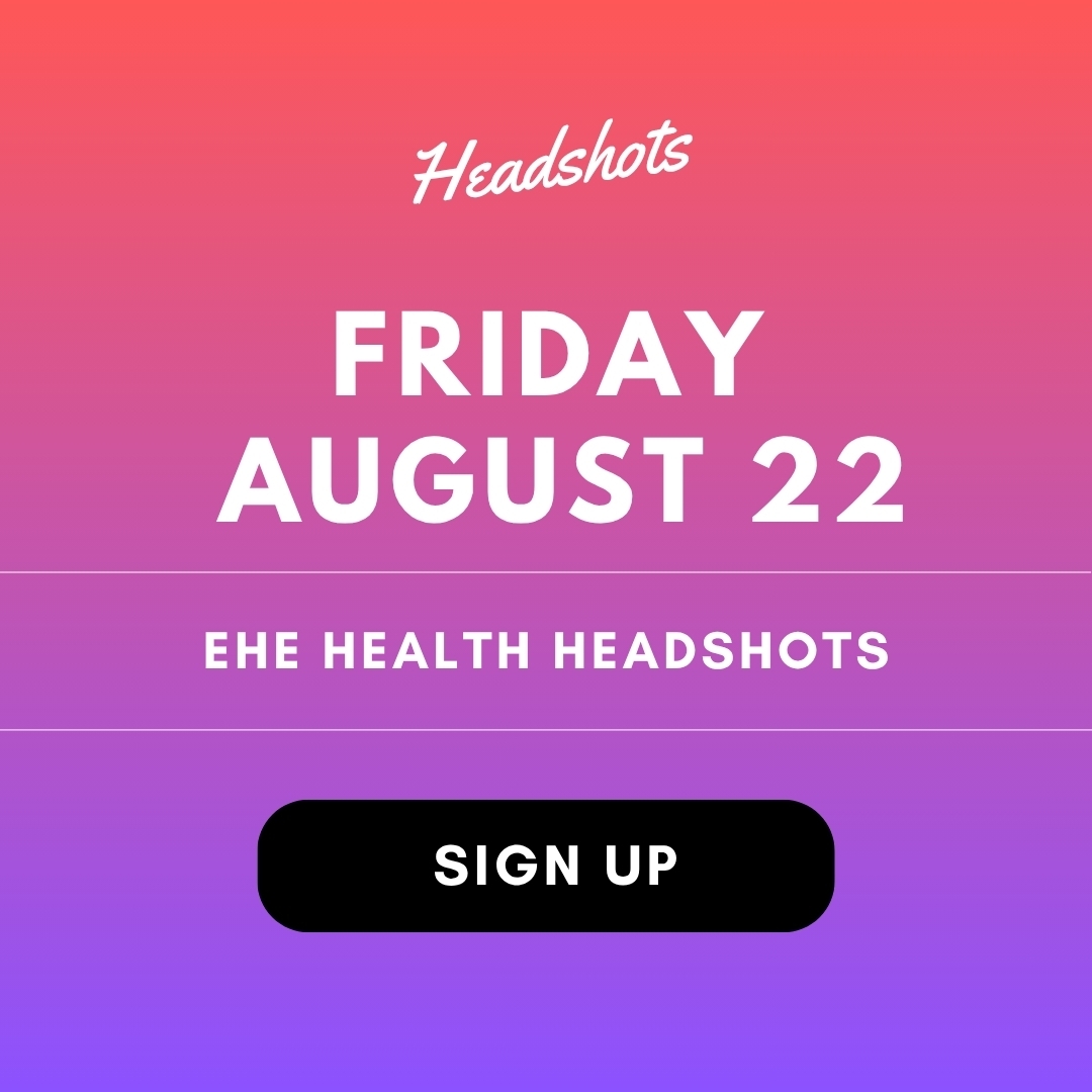 A promotional image for the EHE Health Headshots with a button that invites the viewer to sign up