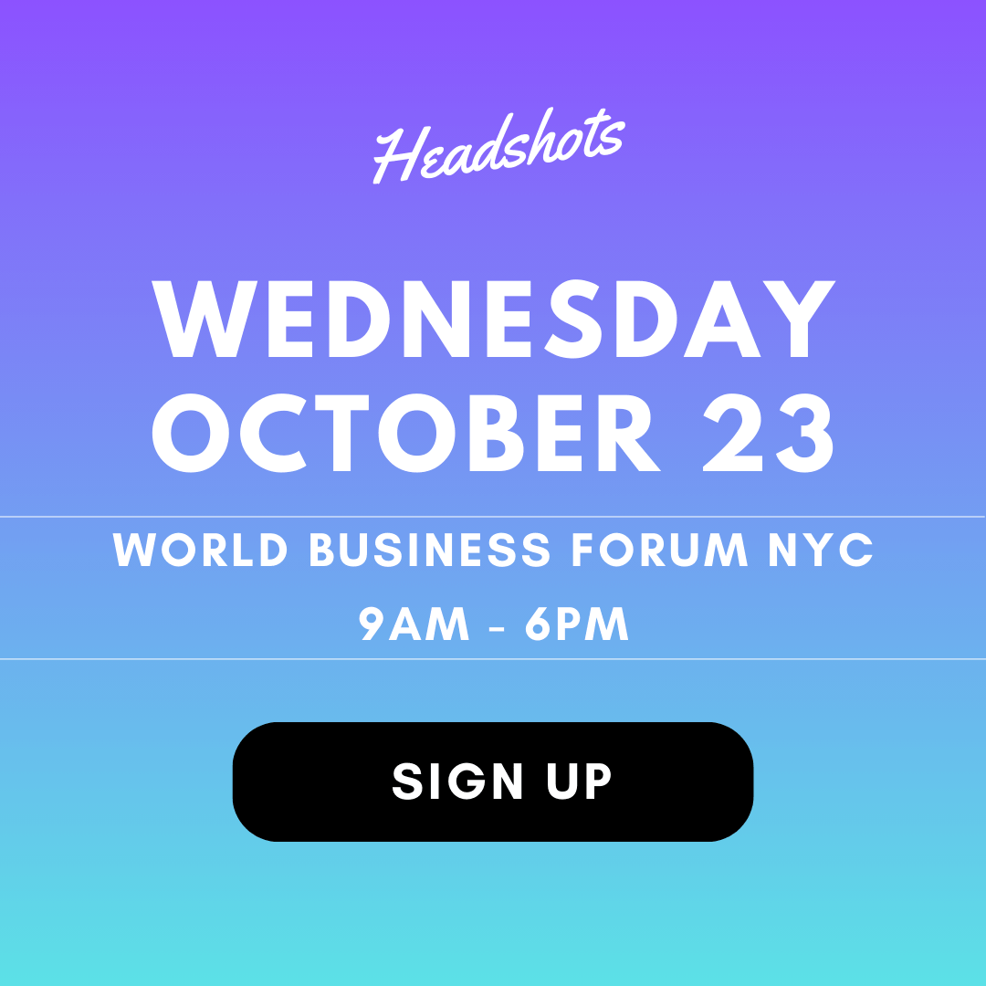 A promotional image for the World Business Forum NYC with a button that invites the viewer to sign up