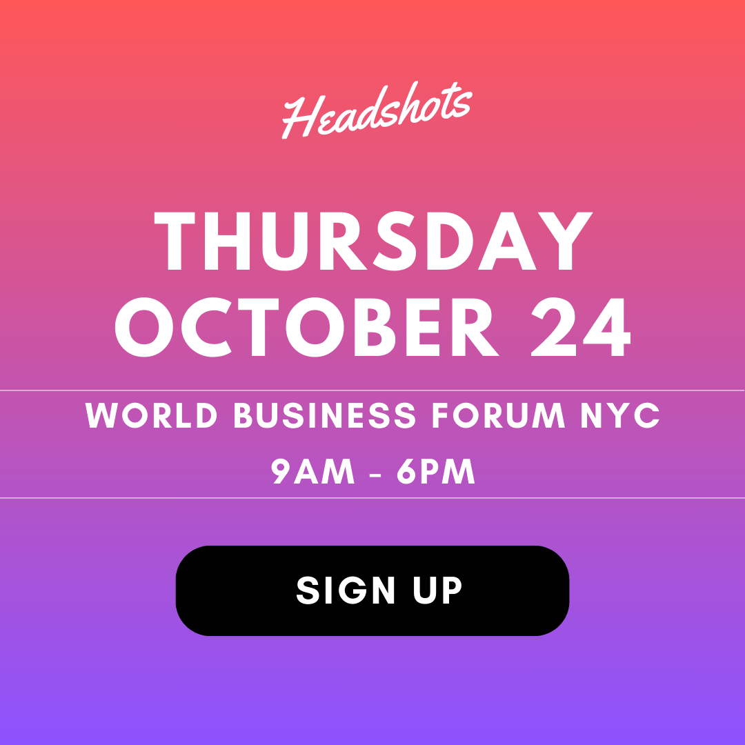 A promotional image for the World Business Forum NYC with a button that invites the viewer to sign up